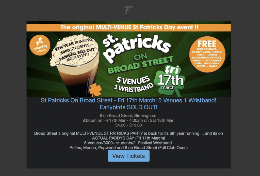 St Patrick's Day email for event promo
