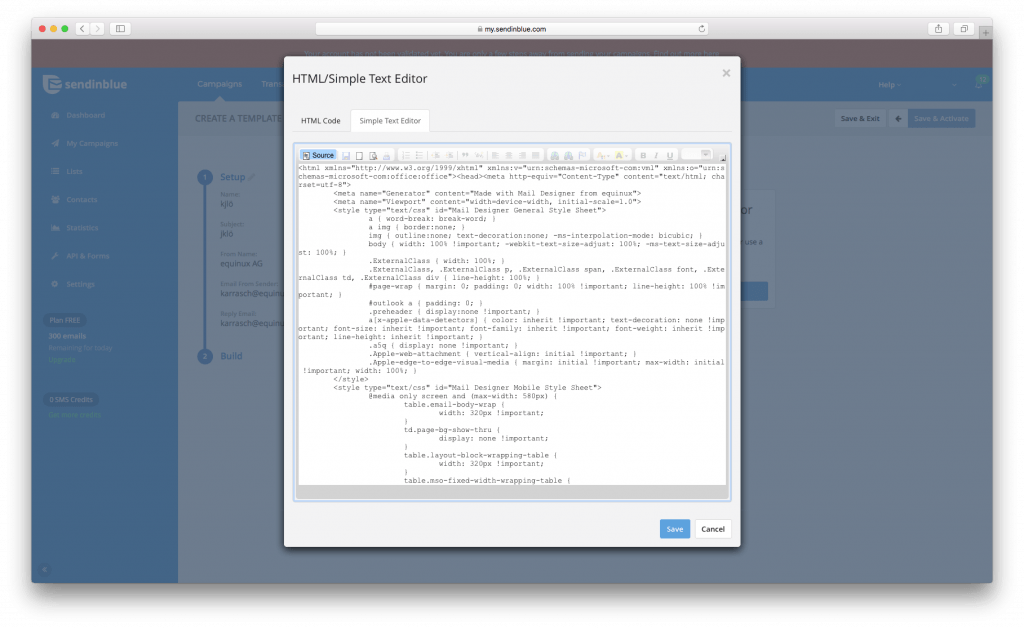 Export your email template to SendinBlue