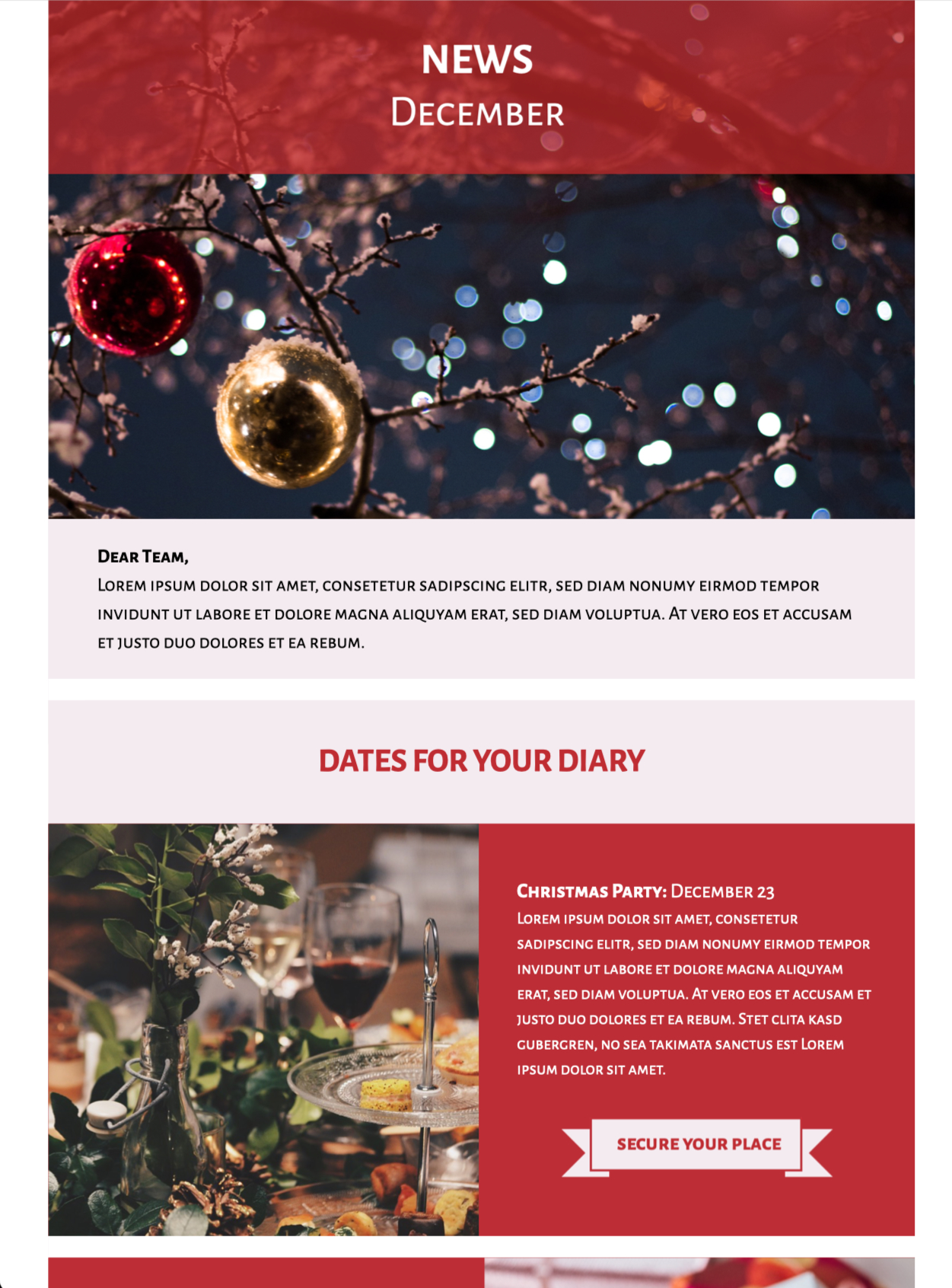 Holiday Newsletter html email template for holiday internal emails