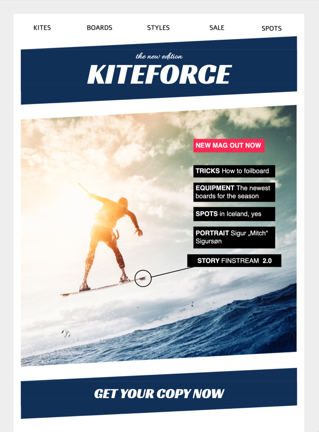 Kiteforce HTML email template for sports and activities