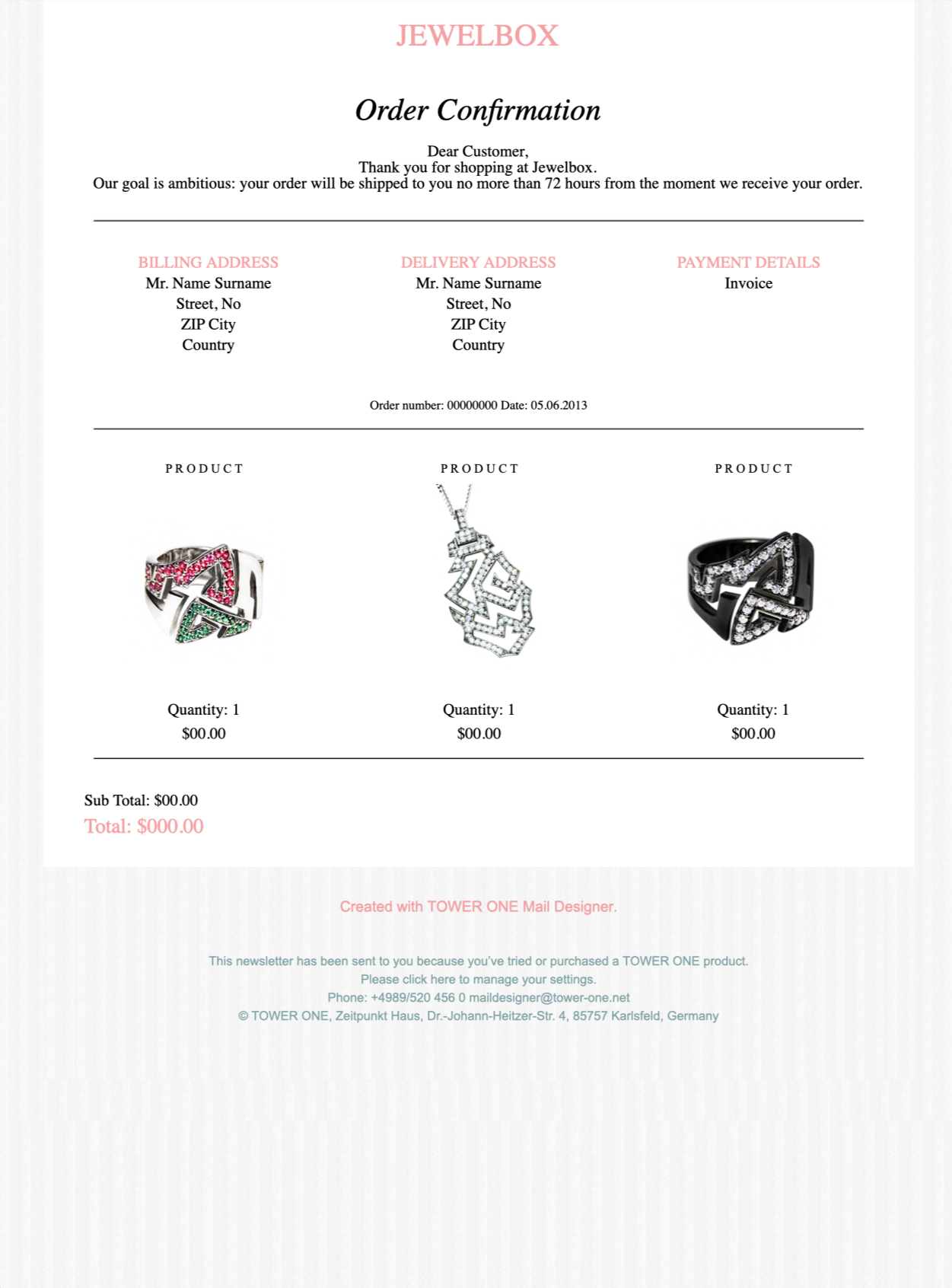 Elegant Order Confirmation HTML transactional email template
