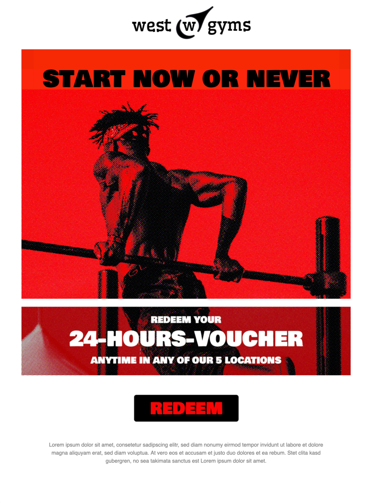 Gym Voucher HTML email template for gyms and fitness studios