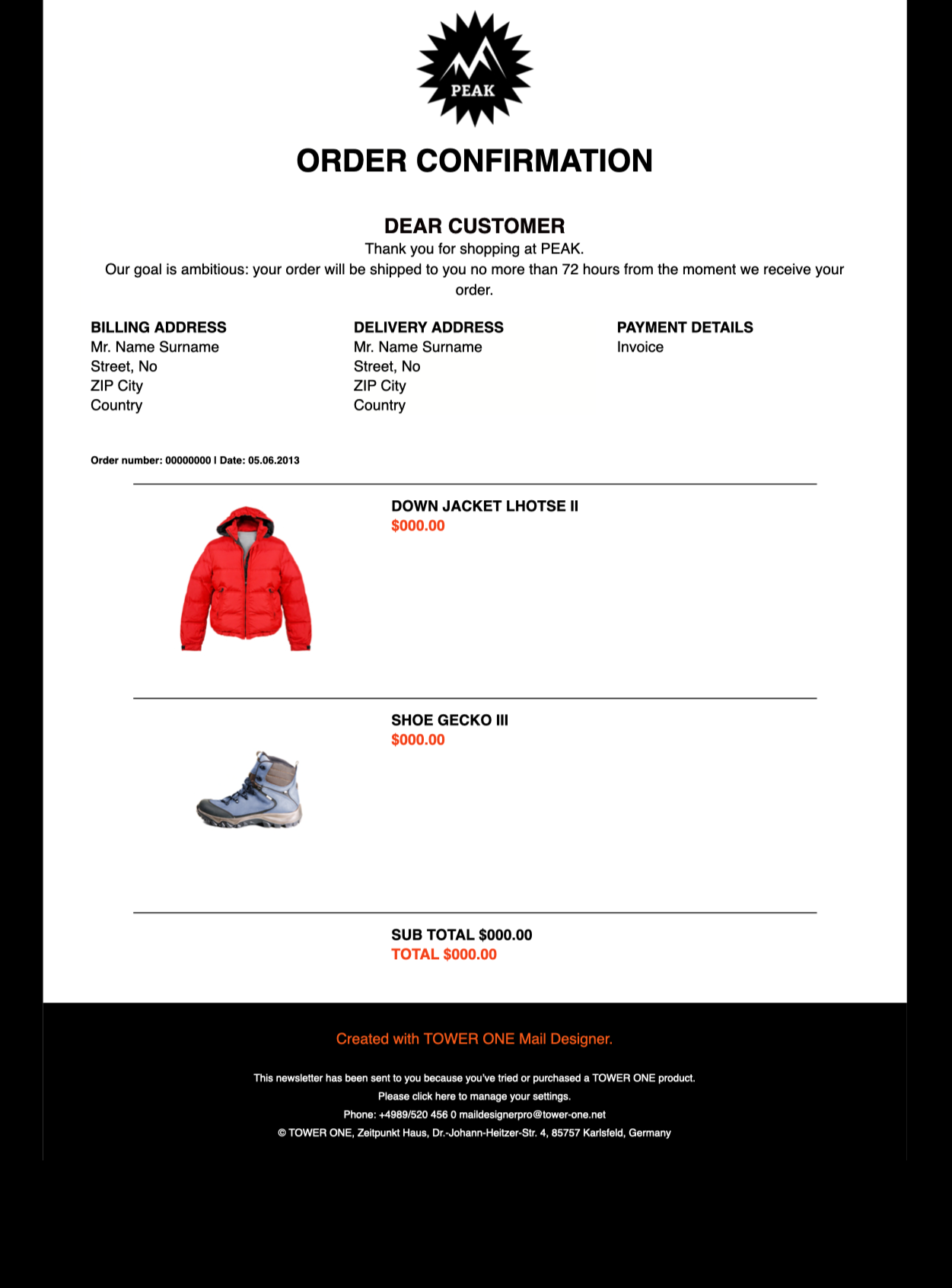 Classic Order Confirmation classic order confirmation html email template