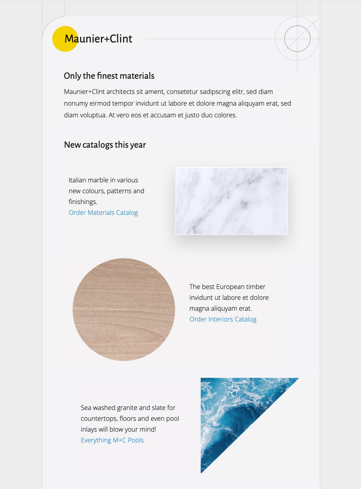 Architectural Newsletter HTML email design for architects, interior designers, and planning offices