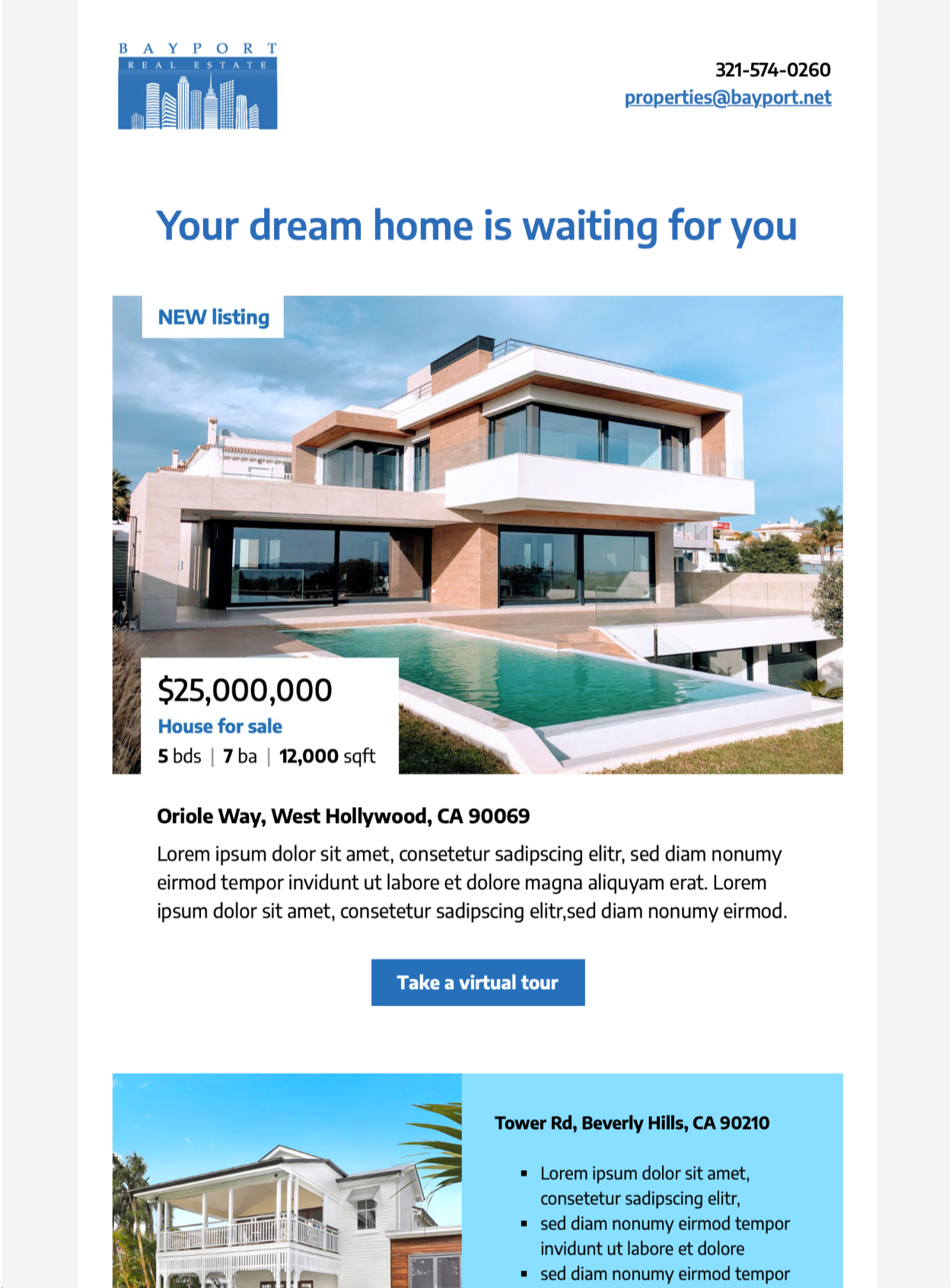 Real Estate Listings HTML email template for new real estate listings