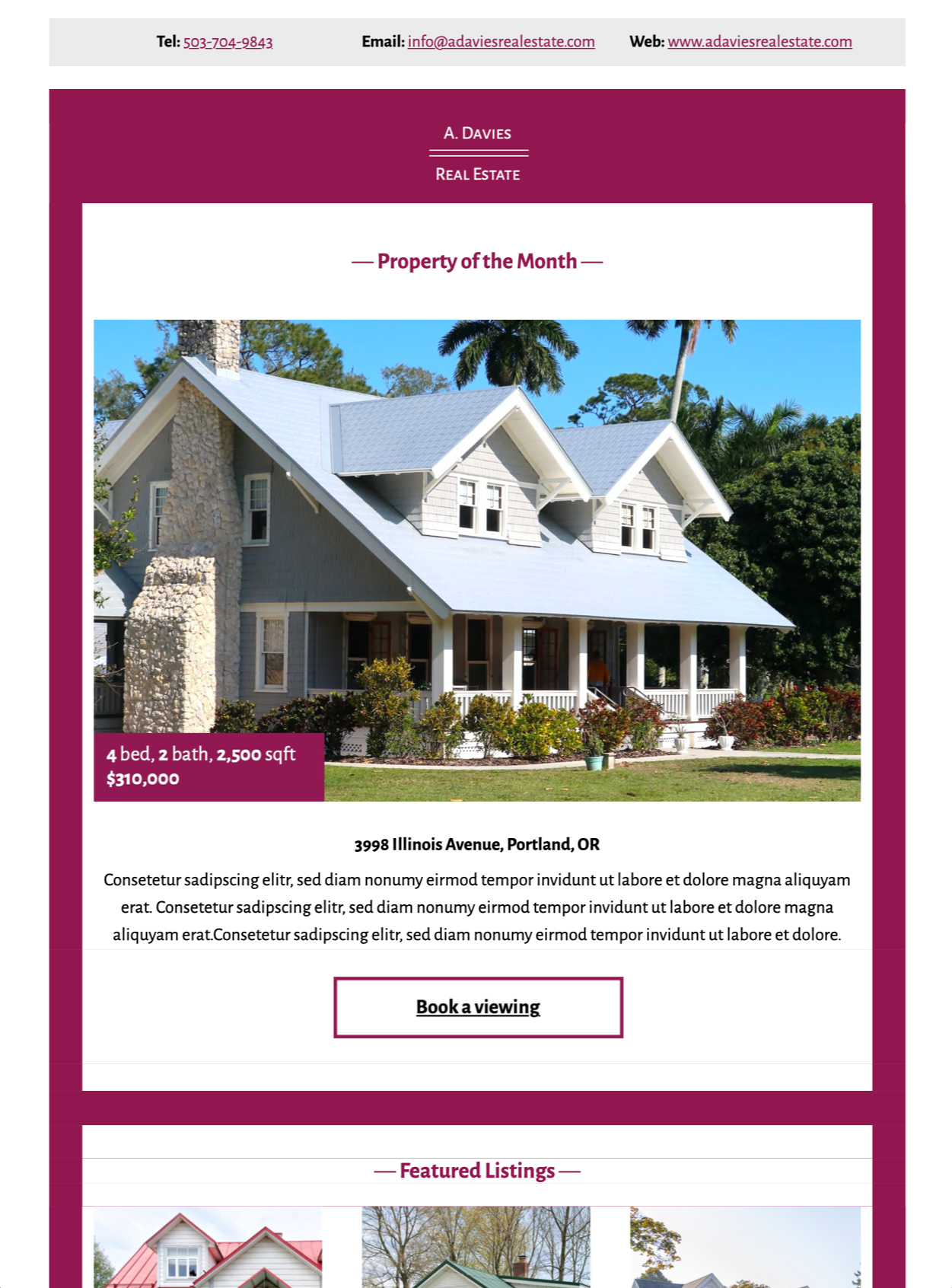 Real Estate Newsletter HTML email template for real estate property adverts