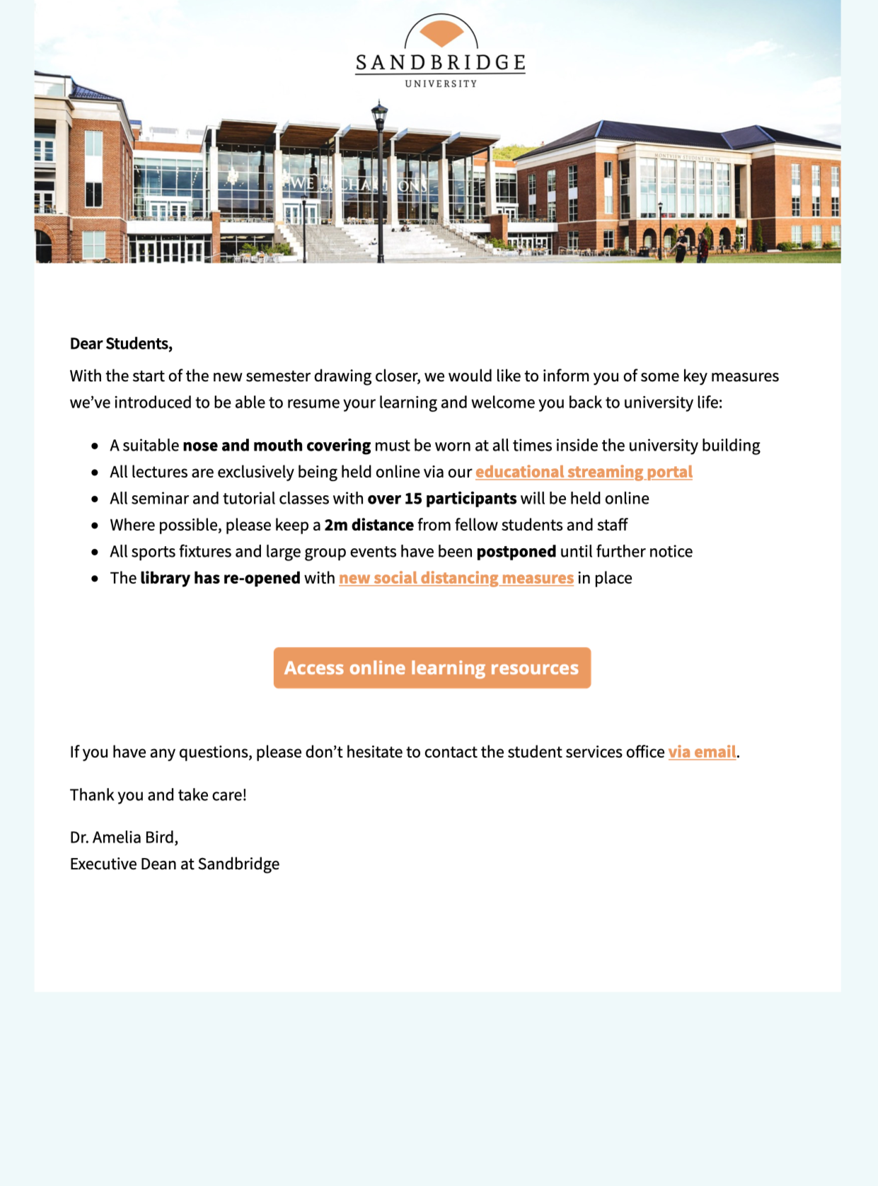 Back to School Announcement HTML email template for university and back to school announcements