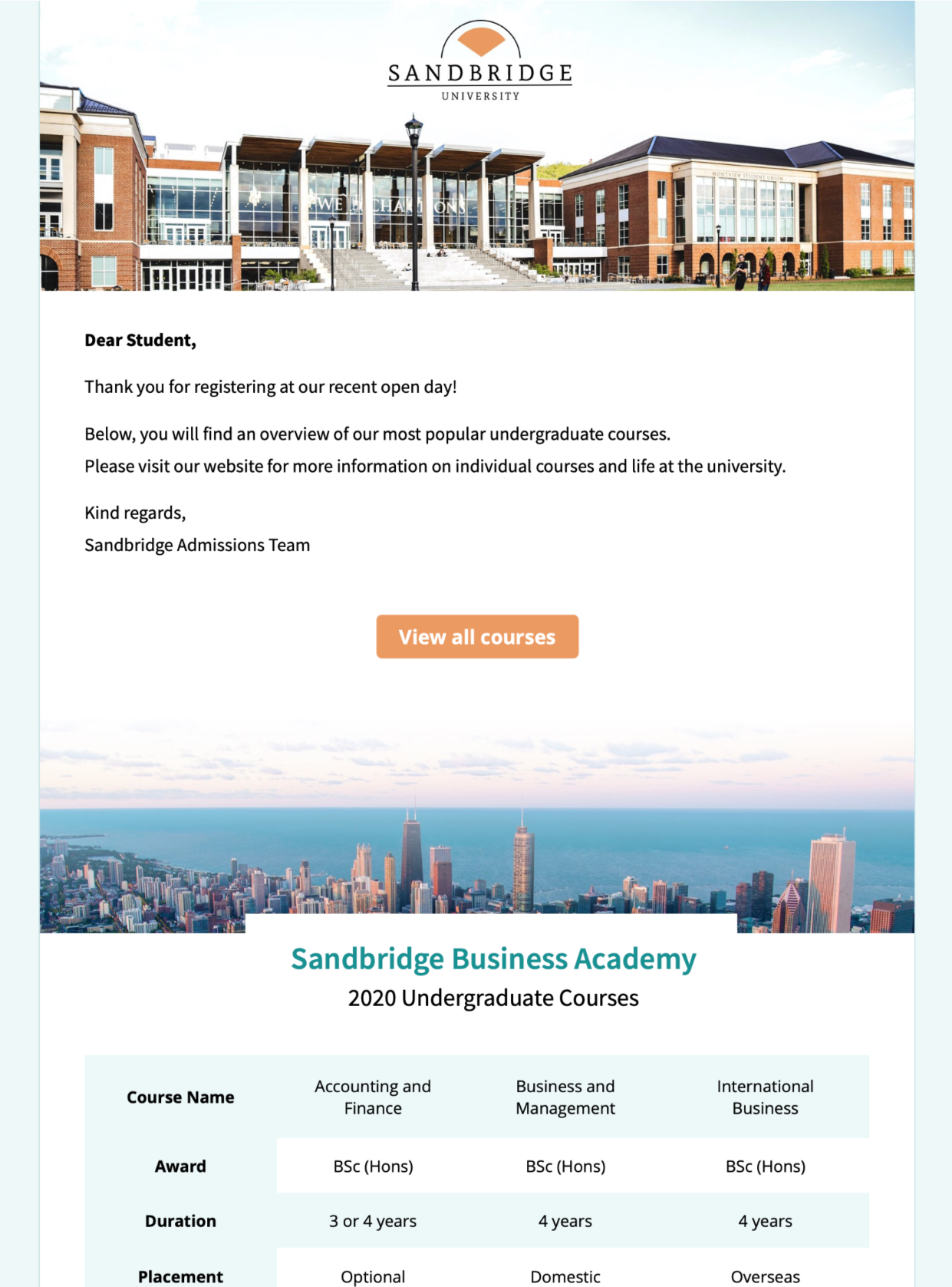 University Information HTML email template for universities and colleges