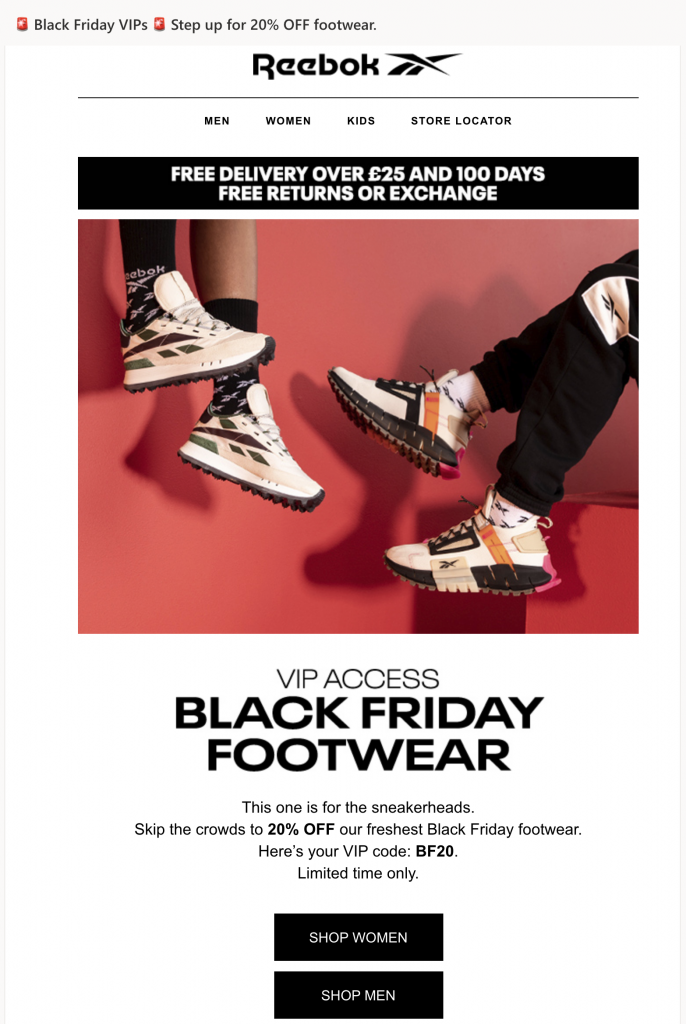 Early Black Friday campaign by Reebok