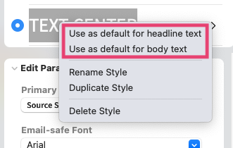 changing a default text style for a Mail Designer 365 email template
