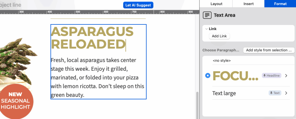 access text styles in the format sidebar menu