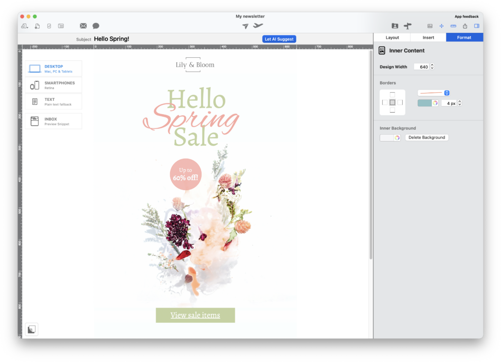 exporting an email design as a png