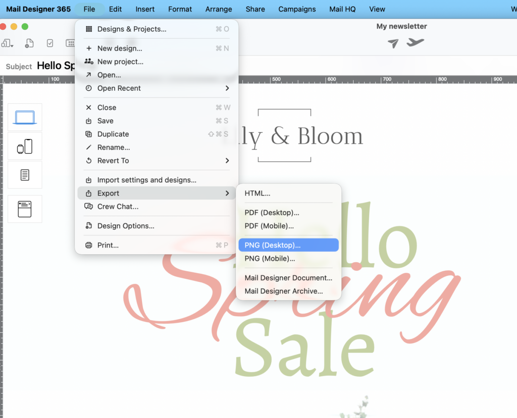 Export als PNG über das App-Menü