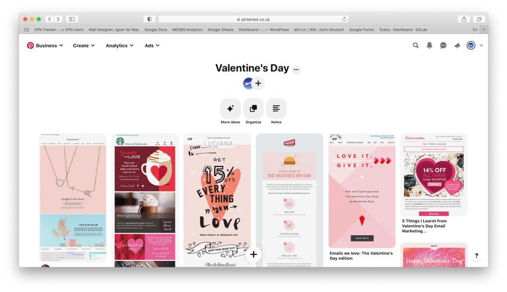 Pinterest board with valentines day designs - made by Mail Designer 365