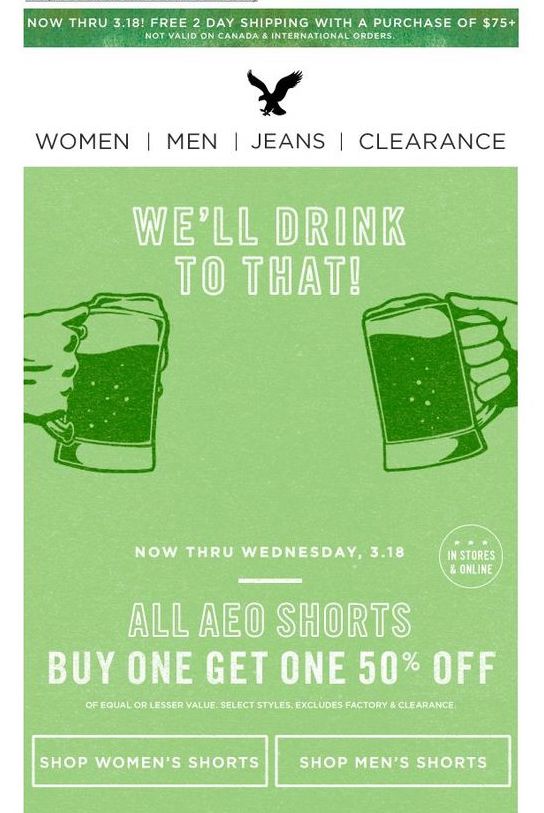 St Patrick's Day email design by American Eagle Outfitters