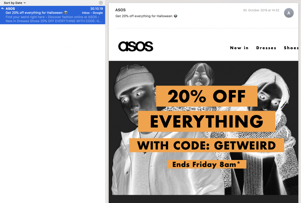 ASOS email subject line for Halloween