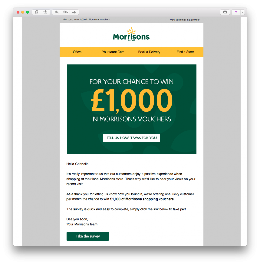 Morrison's customer feedback email