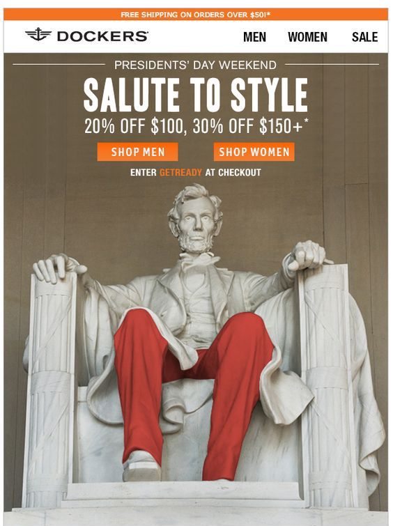 Presidents' Day email design by Dockers