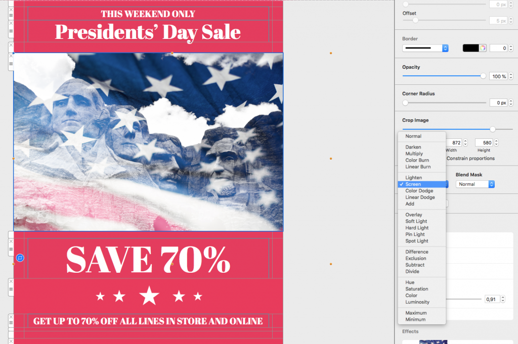 Example Presidents' Day email campaign built using Mail Designer 365