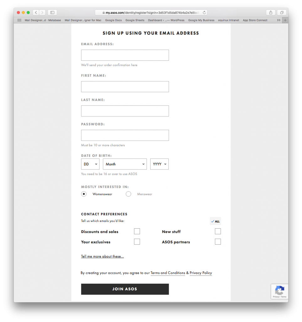 Opt in form by ASOS for better email list segmentation