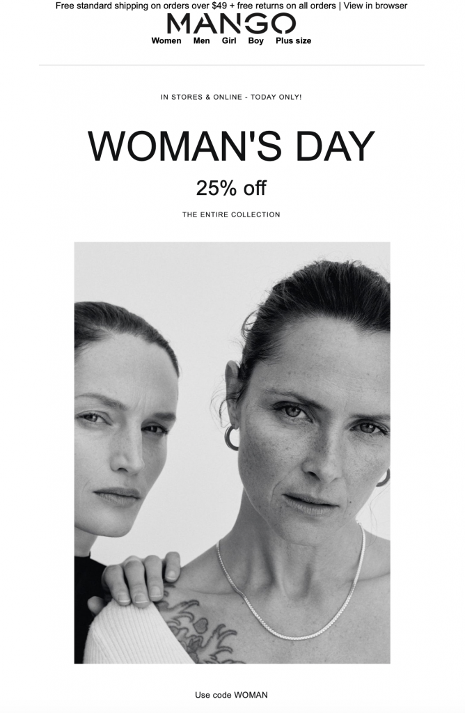 Mango Women's Day email campaign