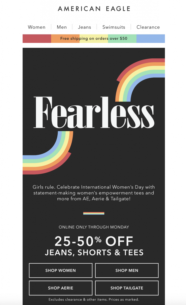 International Women's Day email template by American Eagle