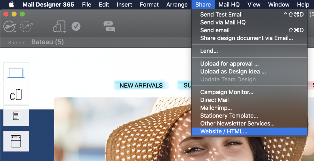 Exporting a Mail Designer 365 template as a HTML file