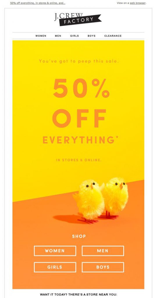 Yellow and orange Easter email campaign by J Crew