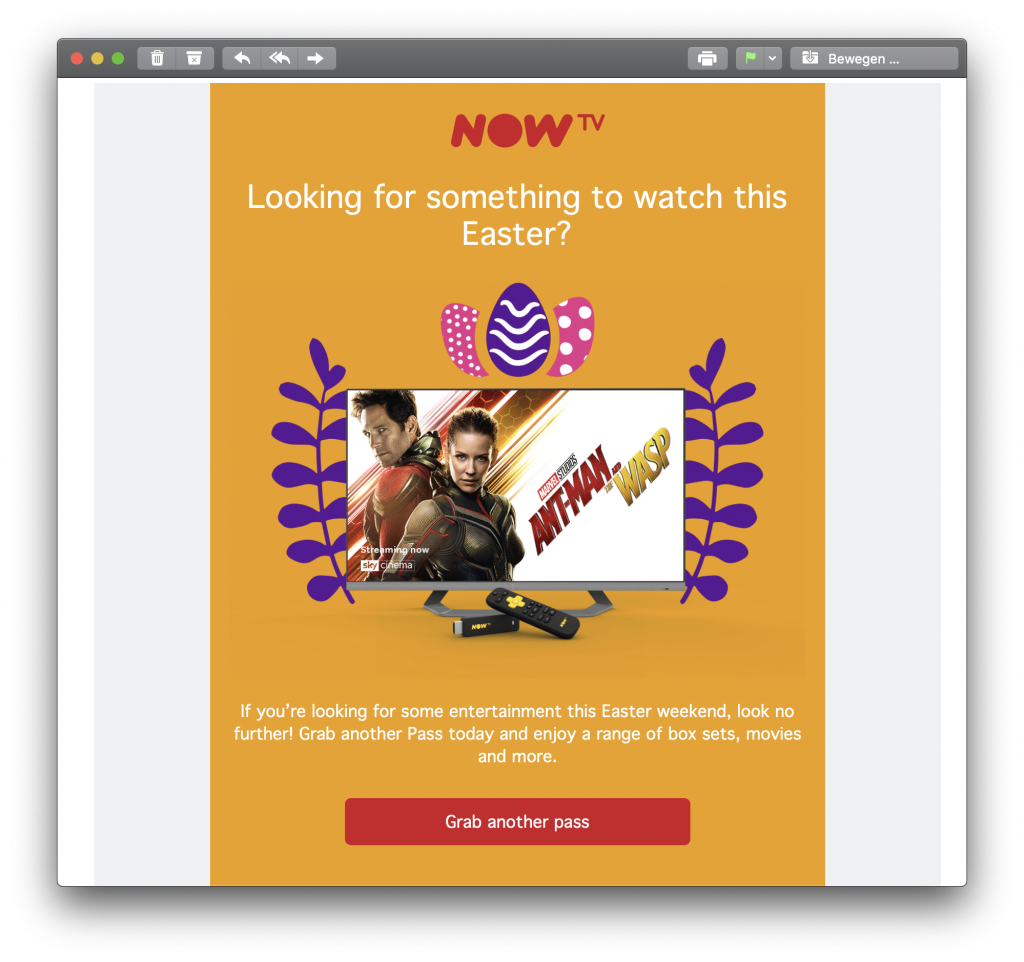 NOW TV Easter email campaign