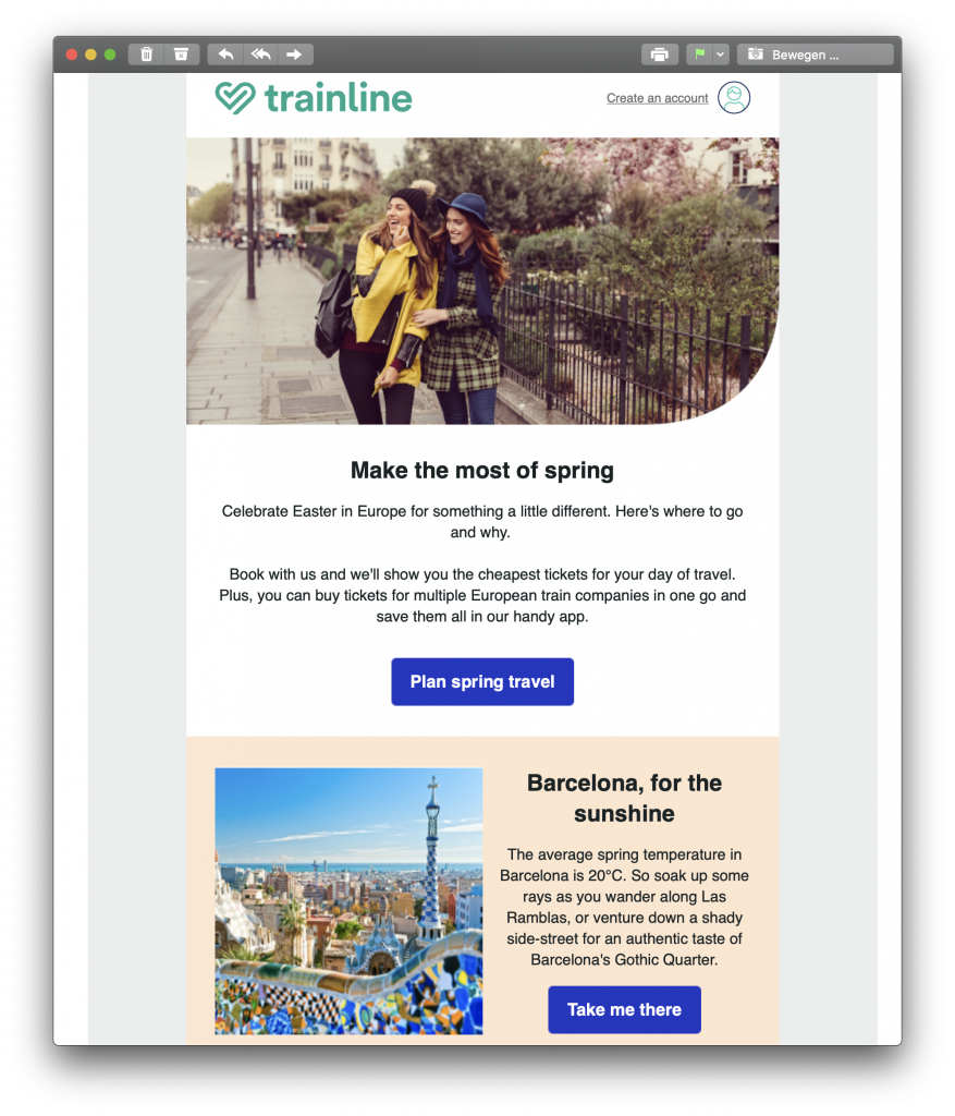 Trainline's travel-themed Easter email campaign