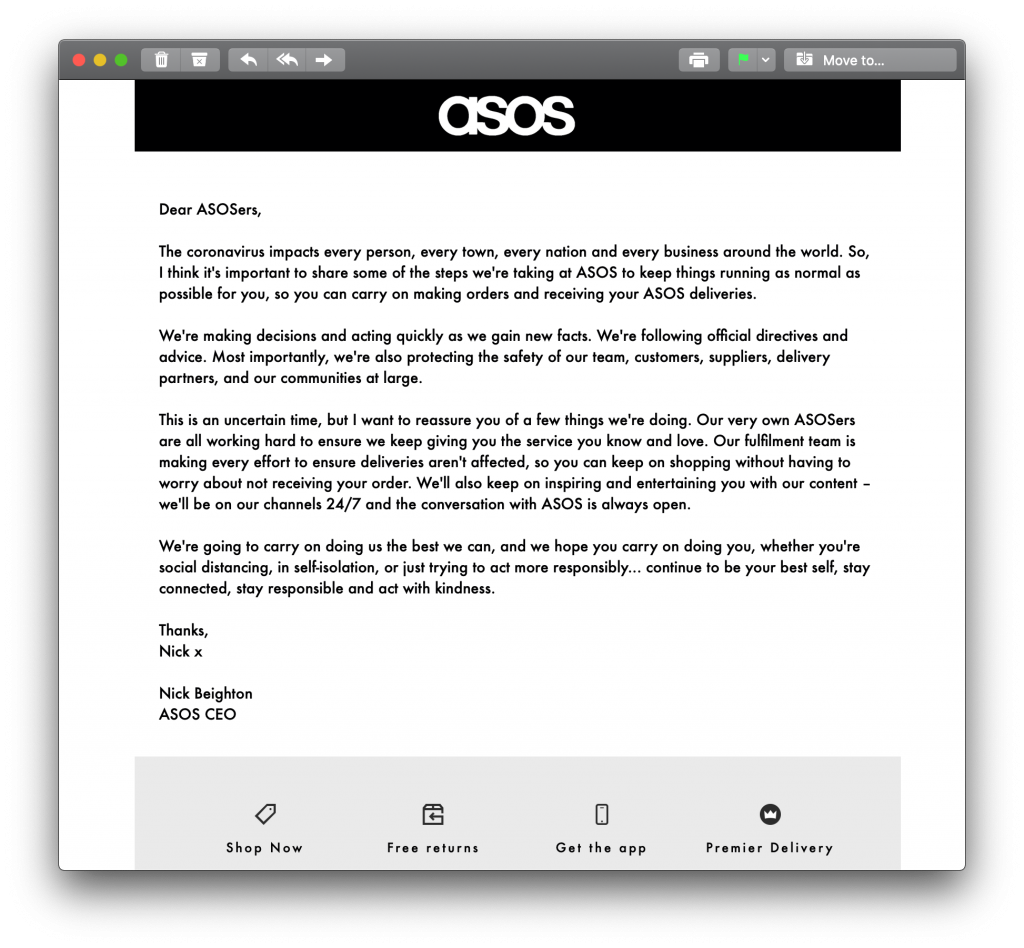 Coronavirus crisis statement from ASOS