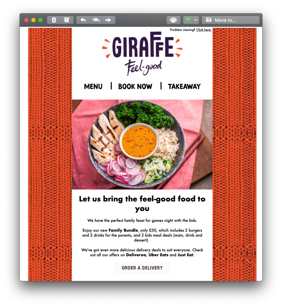 Email campaign by Giraffe adapted for the COVID 19 crisis