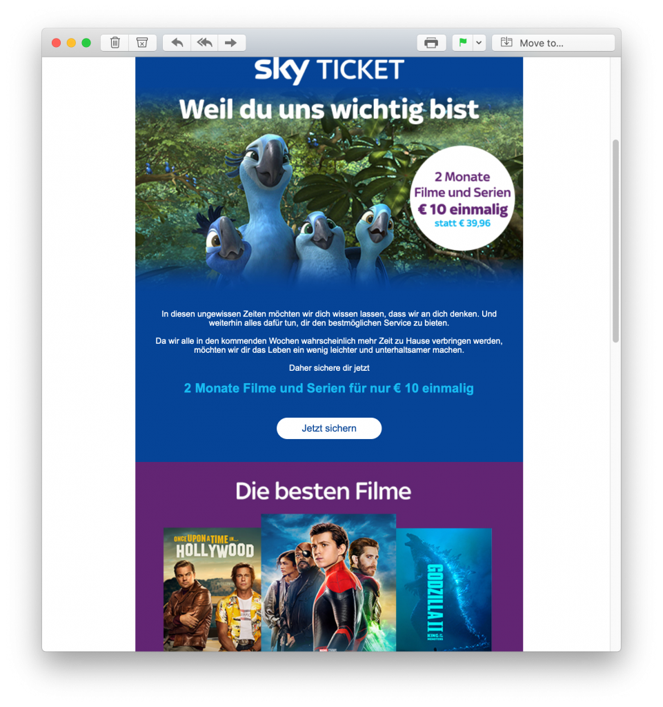 E-Mail-Promotion von Sky