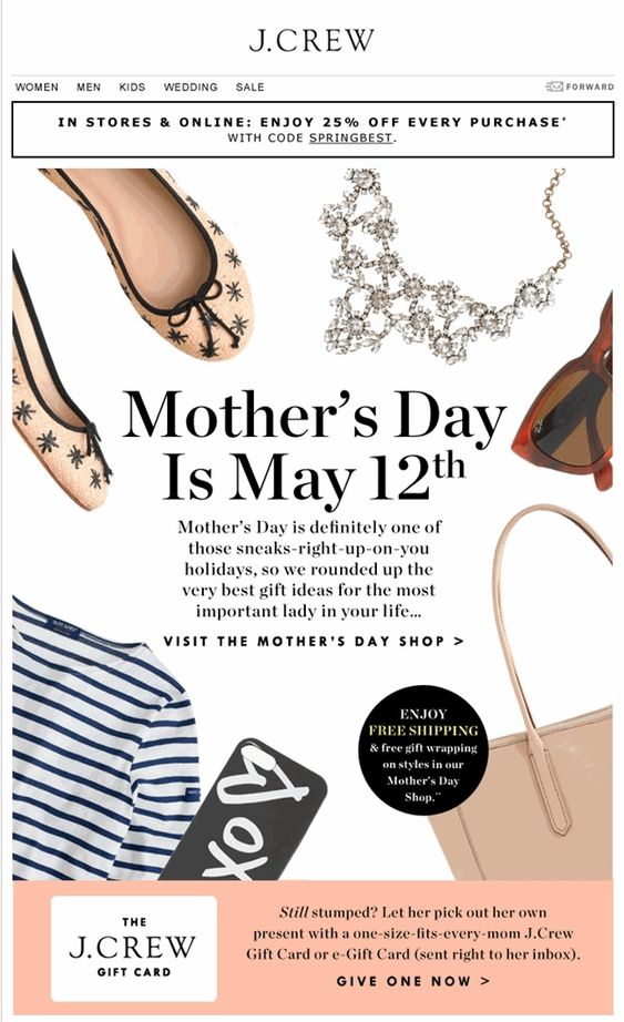 J Crew email campaign for Mother's Day