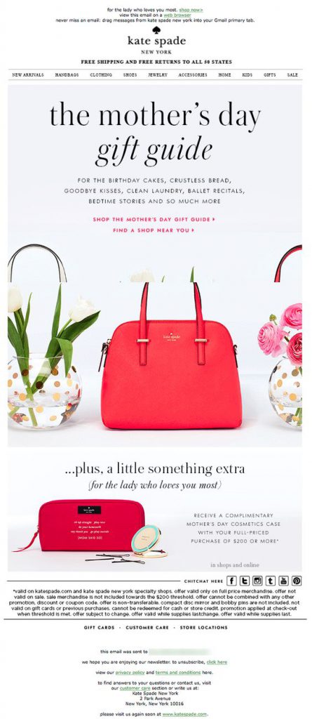 Mother's Day email campaign by Kate Spade