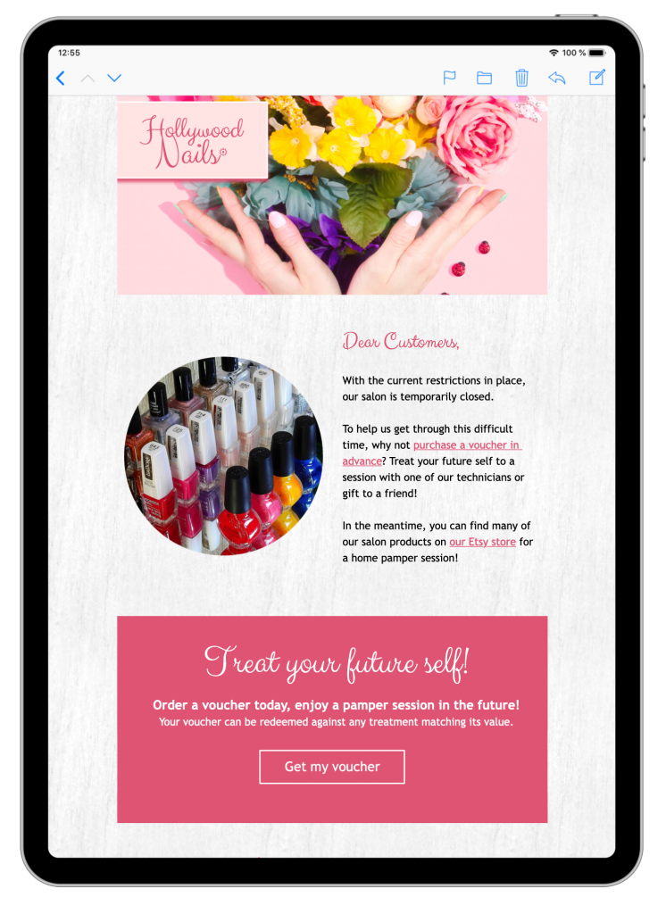 Mail Designer 365 email template for salon owners