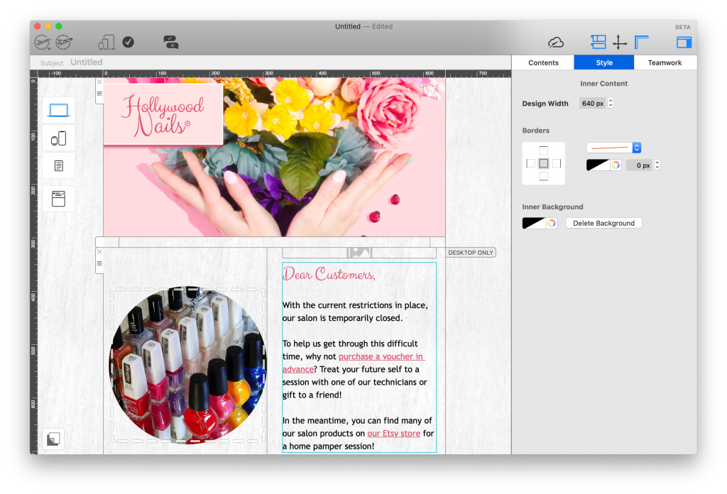 Salon email template in Mail Designer 365