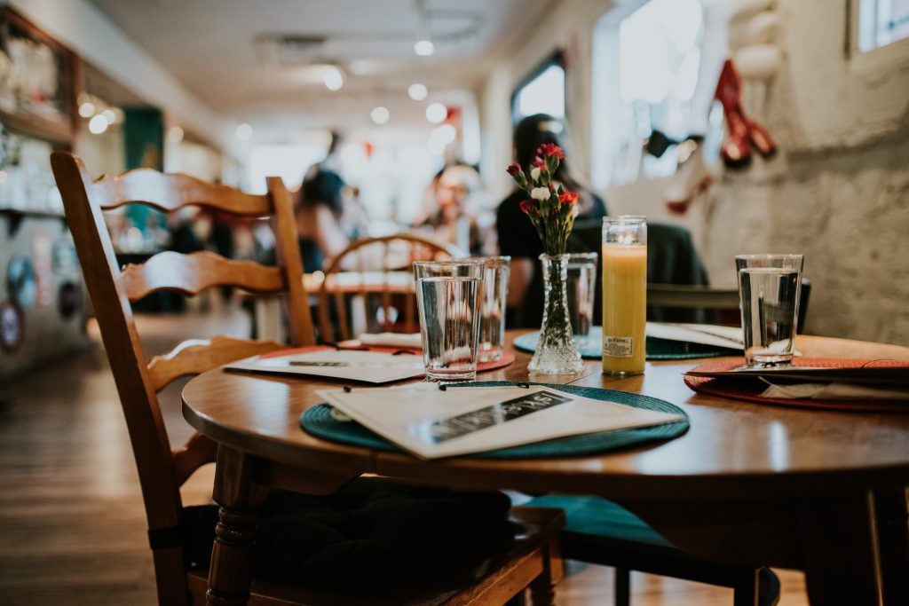 Restaurant setting with table and chairs