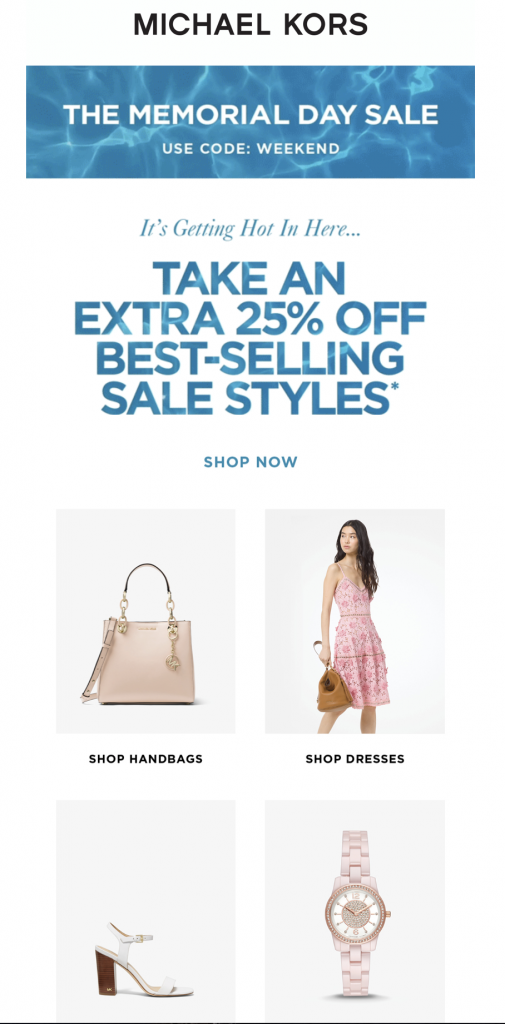 Memorial Day email campaign by Michael Kors