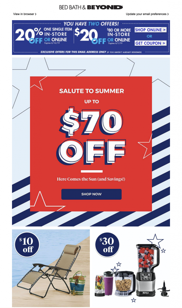 Memorial Day email campaign by Bed Bath & Beyond