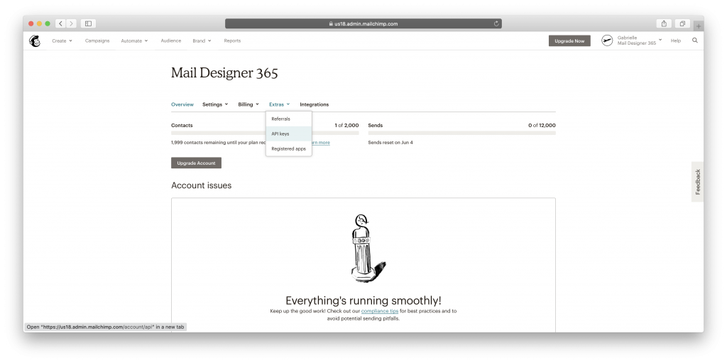 Mailchimp account view