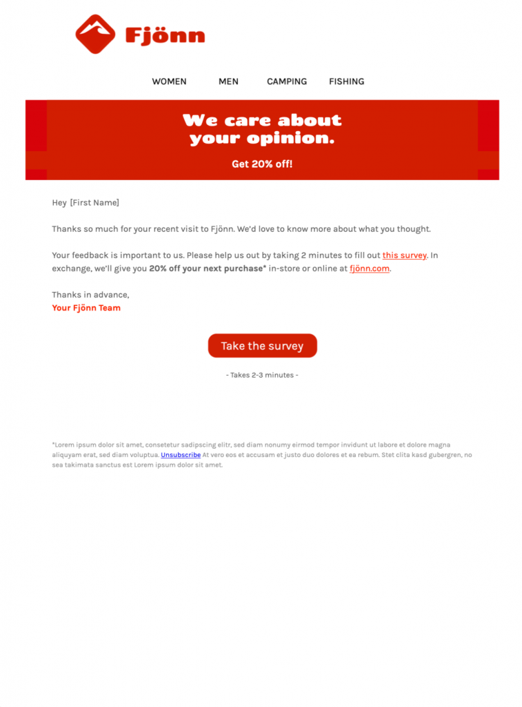 HTML email template for customer surveys
