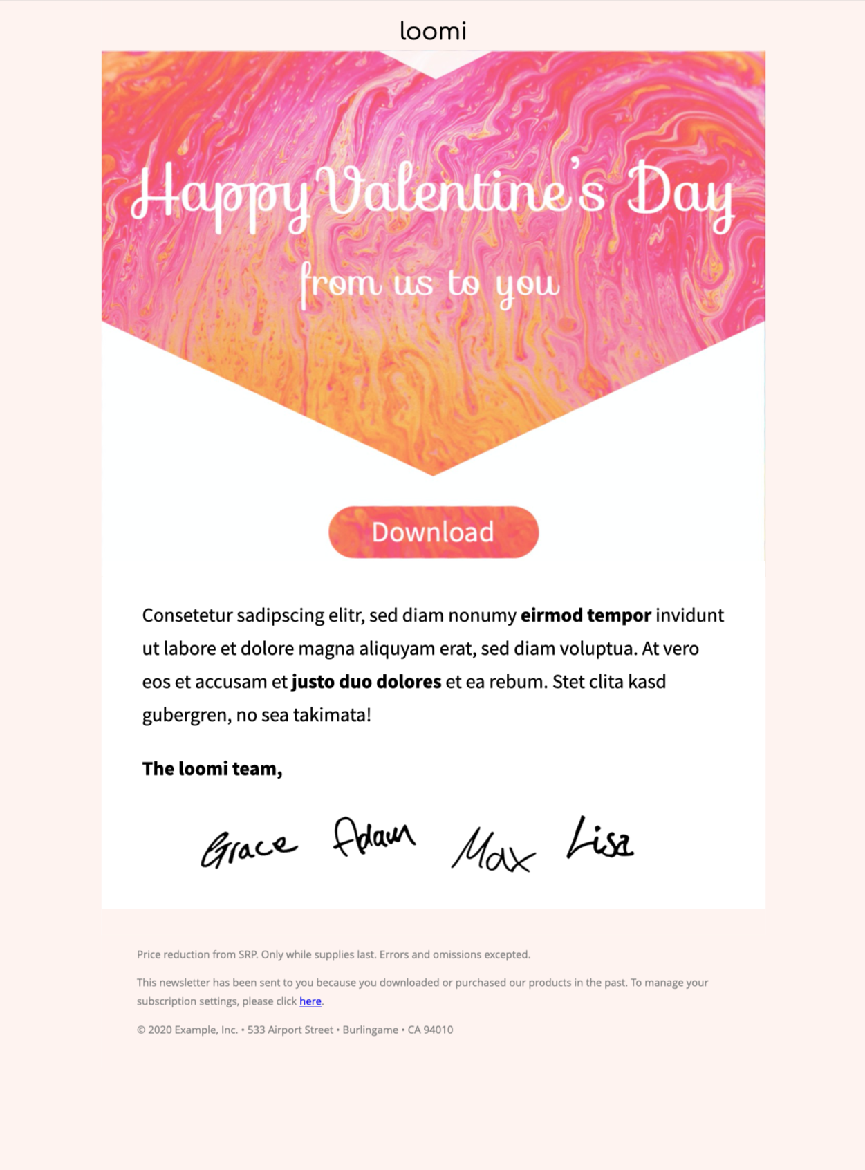 html email template for valentine's day