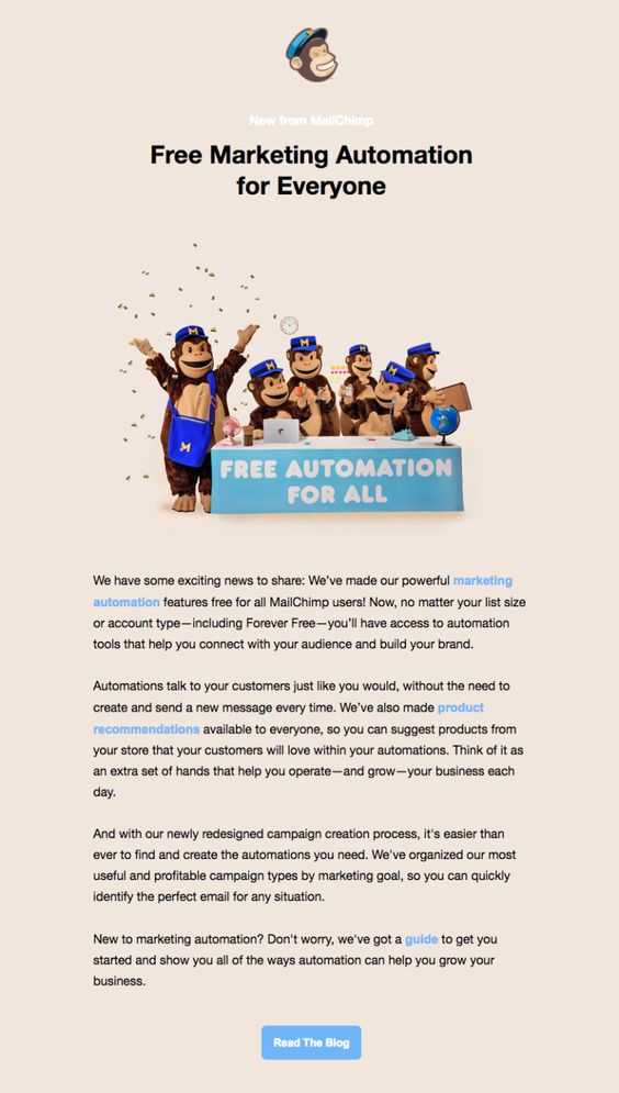 Mailchimp email announcement