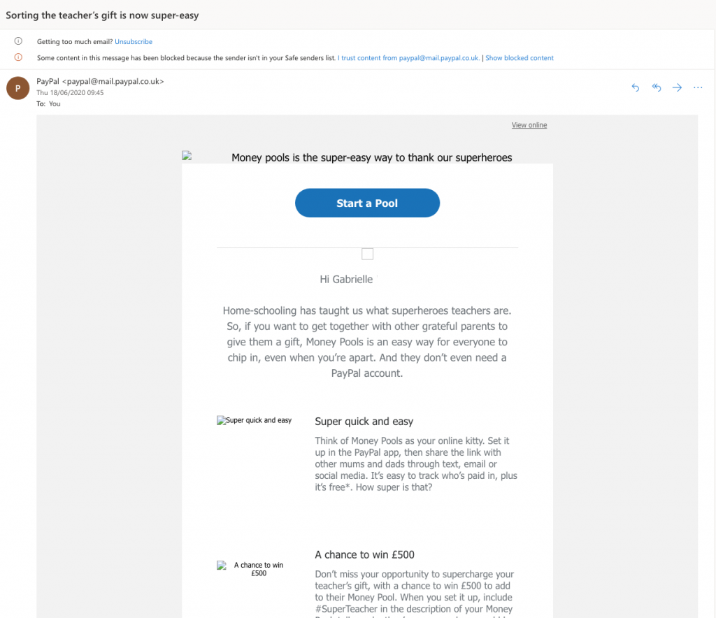 Email newsletter with alt text set up for images