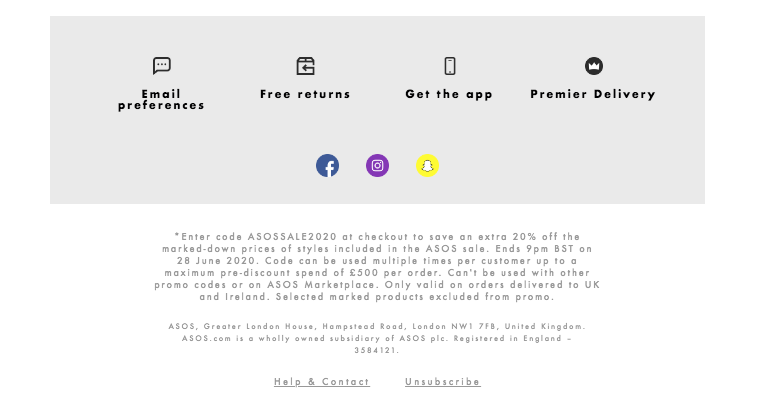 Terms and conditions email disclaimer by ASOS