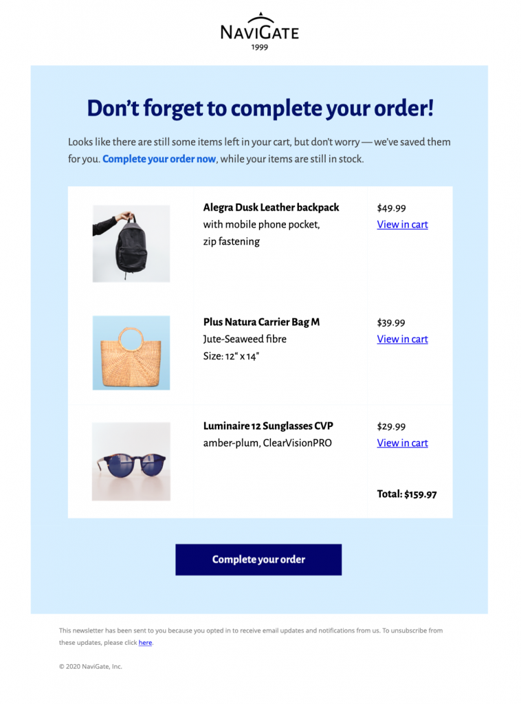 Abandoned Cart HTML Email Template – Mail Designer – Create and send HTML email newsletters