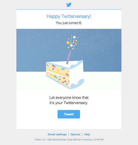 Anniversary email by Twitter