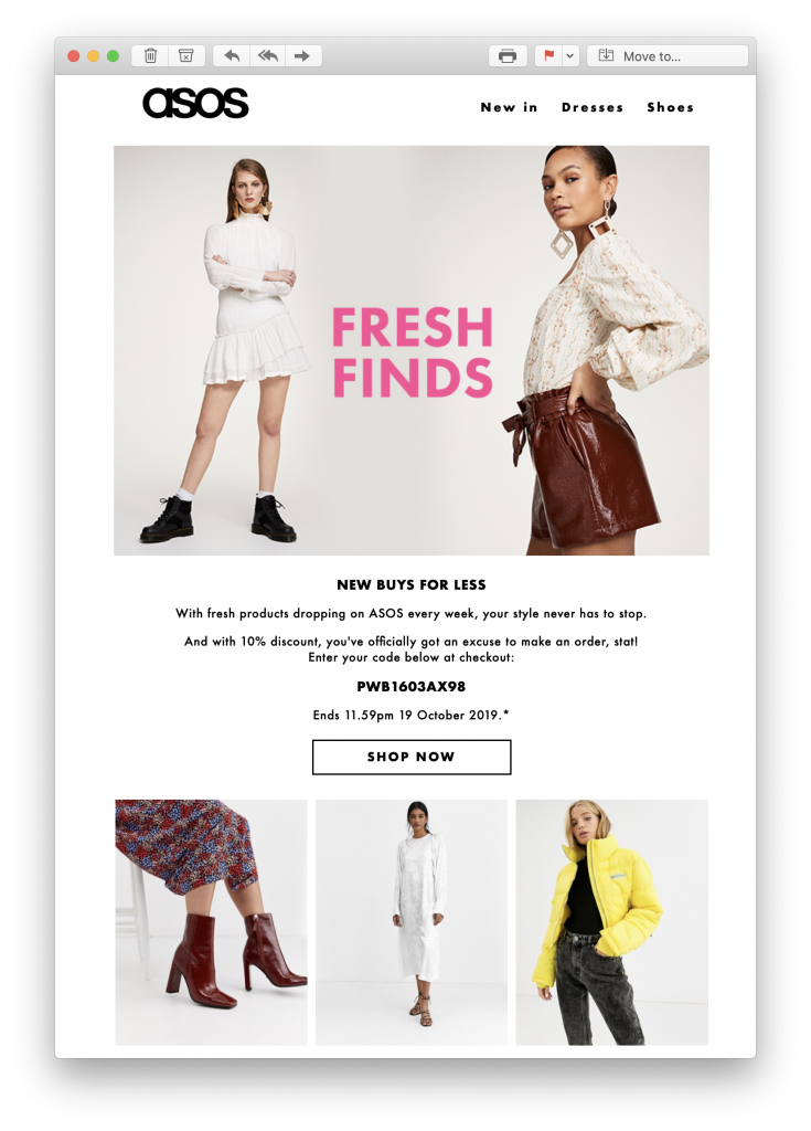 Email welcome offer by ASOS