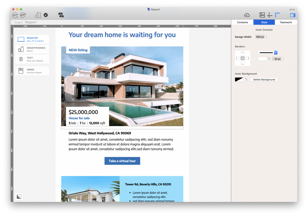 Listing email for real estate agents